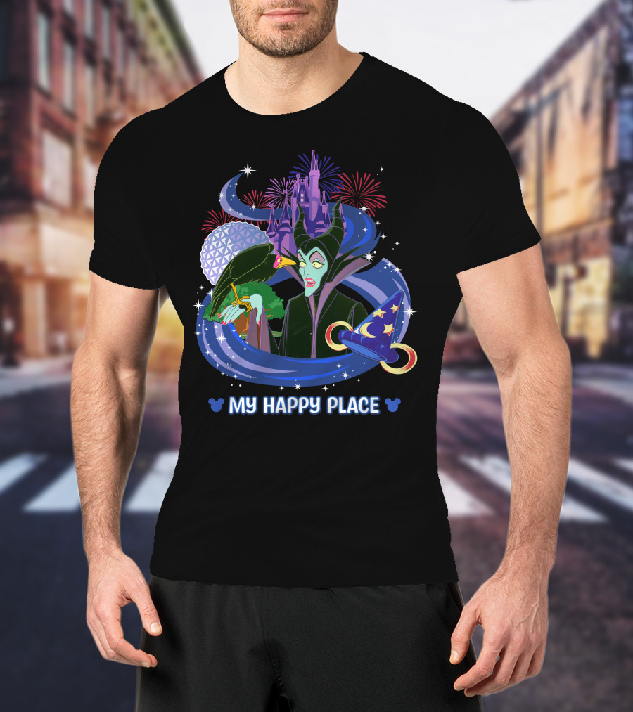 My Happy Place Maleficent Disney Castle Fireworks Magic Hat T-Shirt