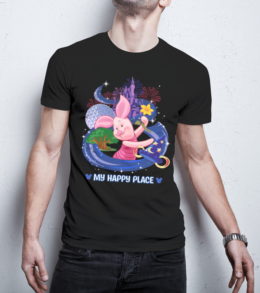 Piglet My Happy Place Disney Epcot Castle Fireworks T-Shirt