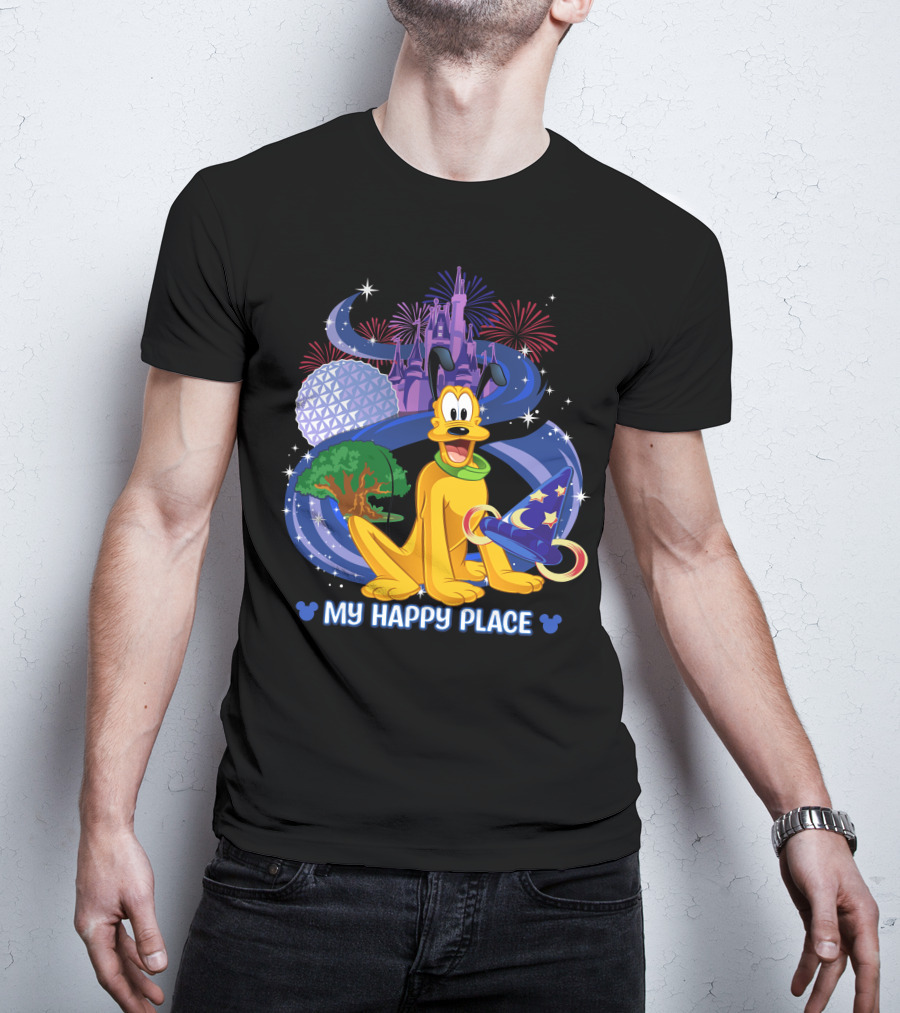 My Happy Place Pluto Disneyland Castle Fireworks Magic Hat T-Shirt
