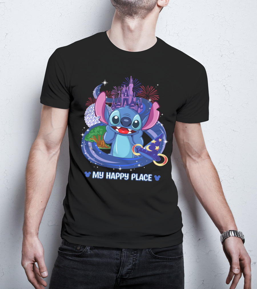 Stitch Disney My Happy Place Fireworks Castle Hat T-Shirt