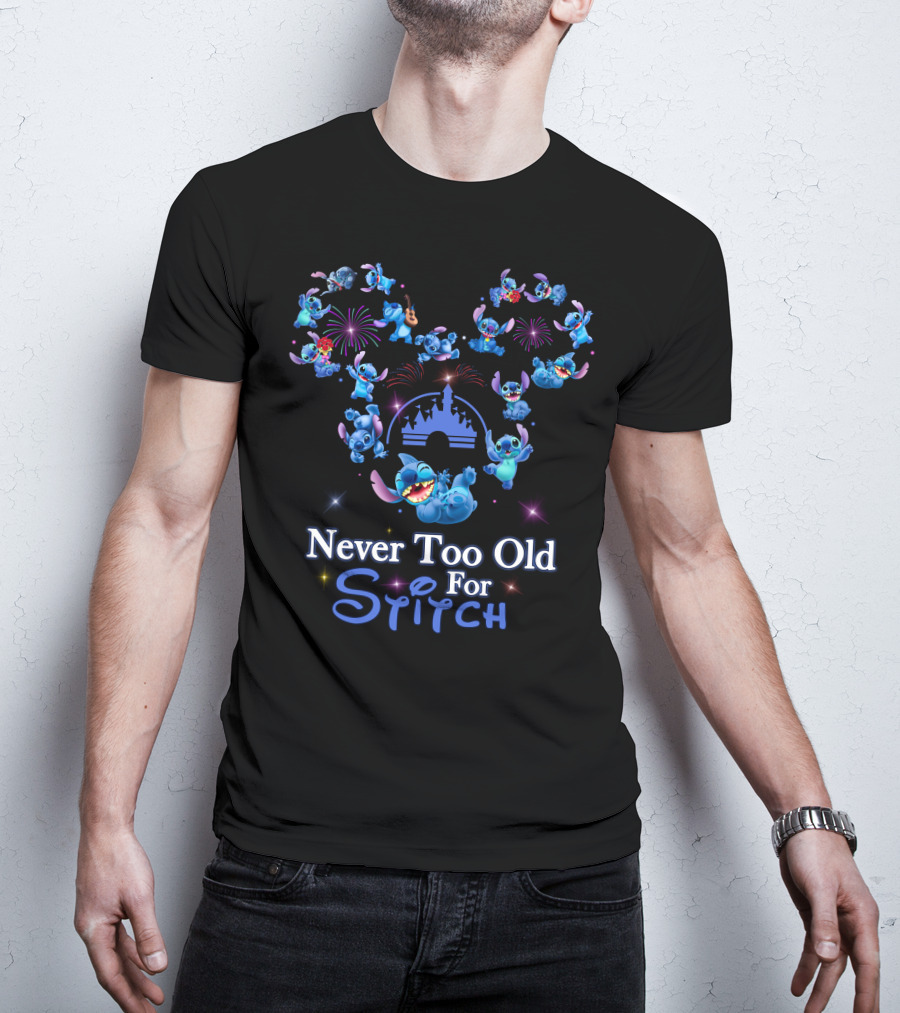 Never Too Old For Stitch Fireworks Castle Disney T-Shirt