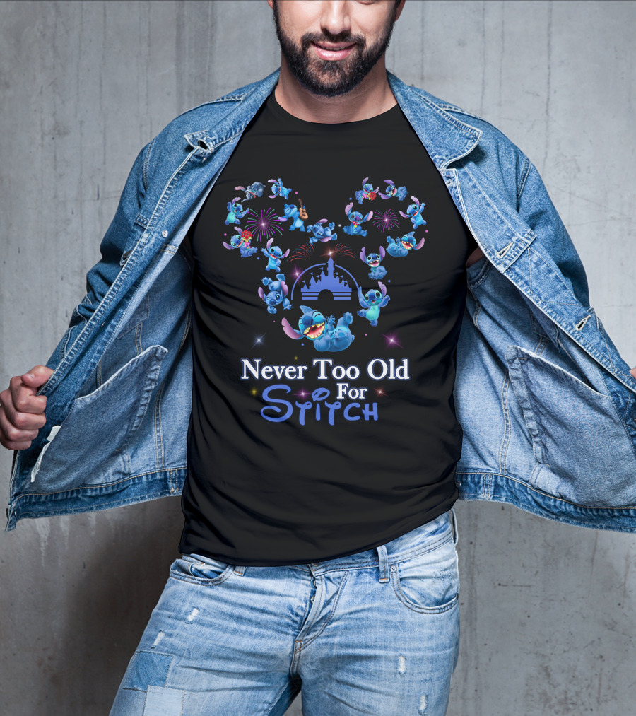 Never Too Old For Stitch Fireworks Castle Disney T-Shirt