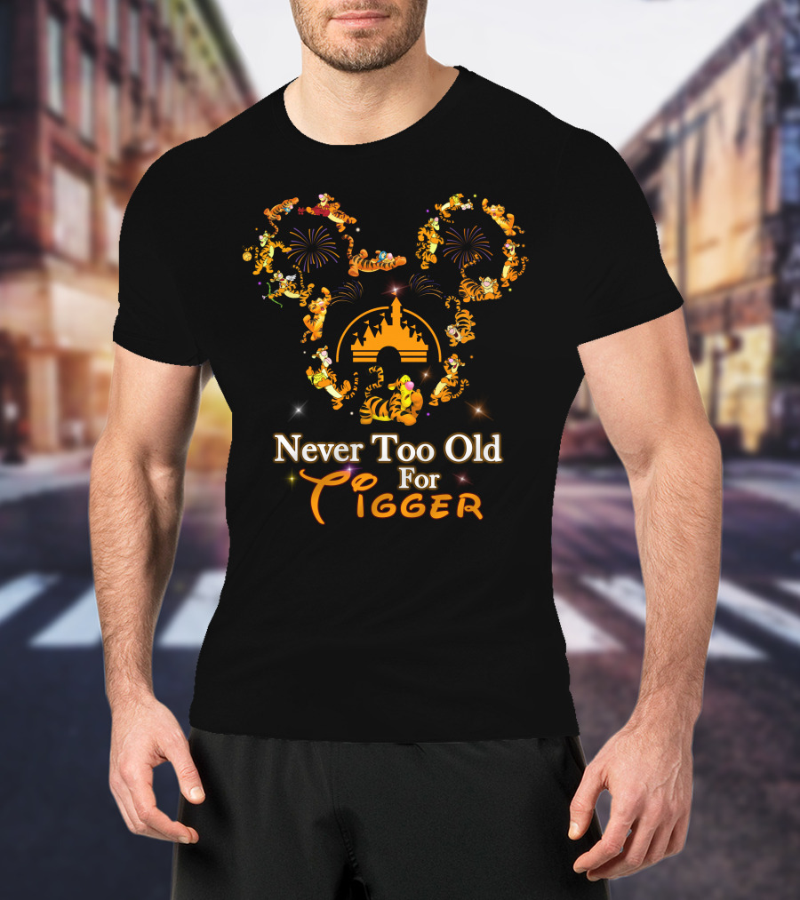 Never Too Old For Tigger Disney Fireworks Castle Mickey Head T-Shirt