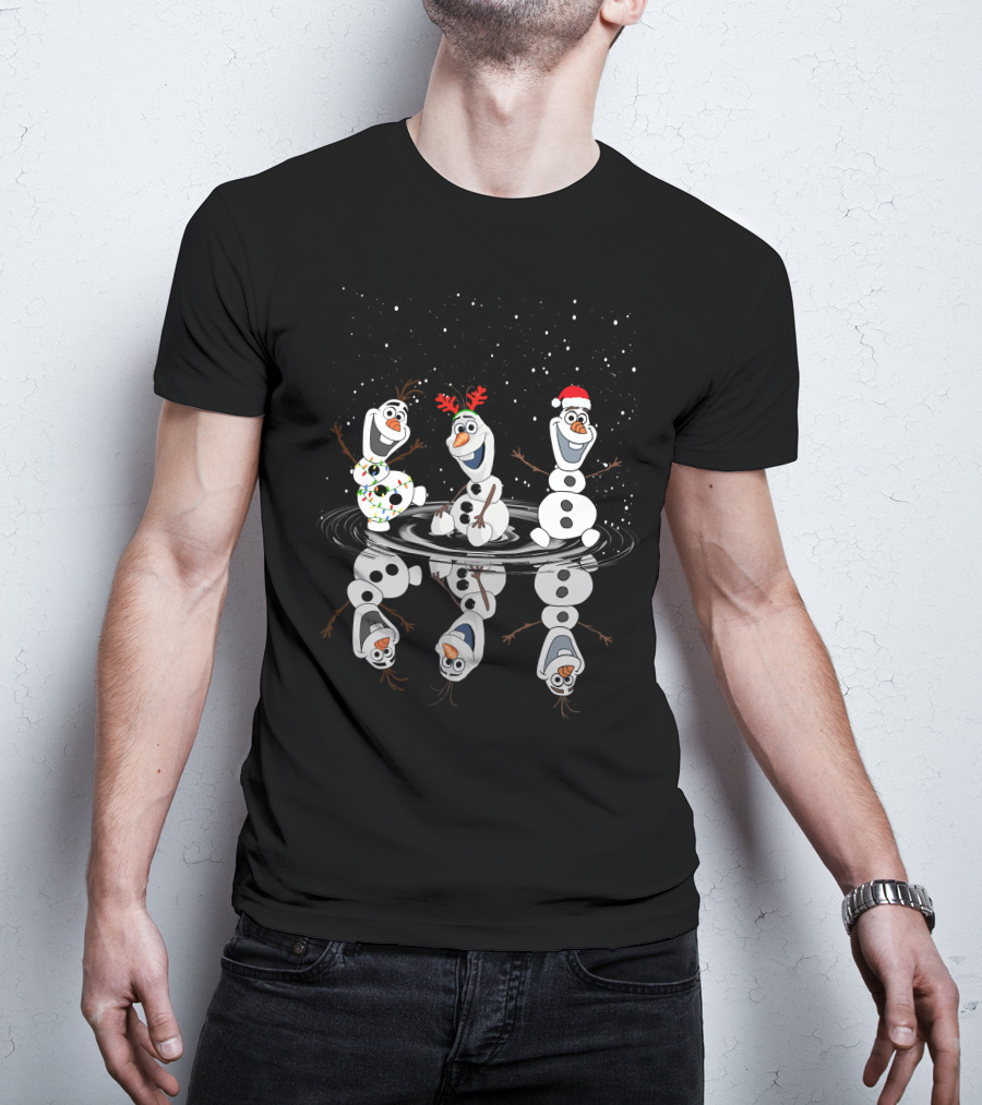 Olaf Reflections Festive Christmas Trio With Lights And Santa Hat T-Shirt
