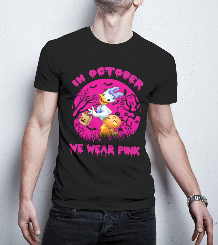 In October We Wear Pink Daisy Duck Halloween Theme T-Shirt