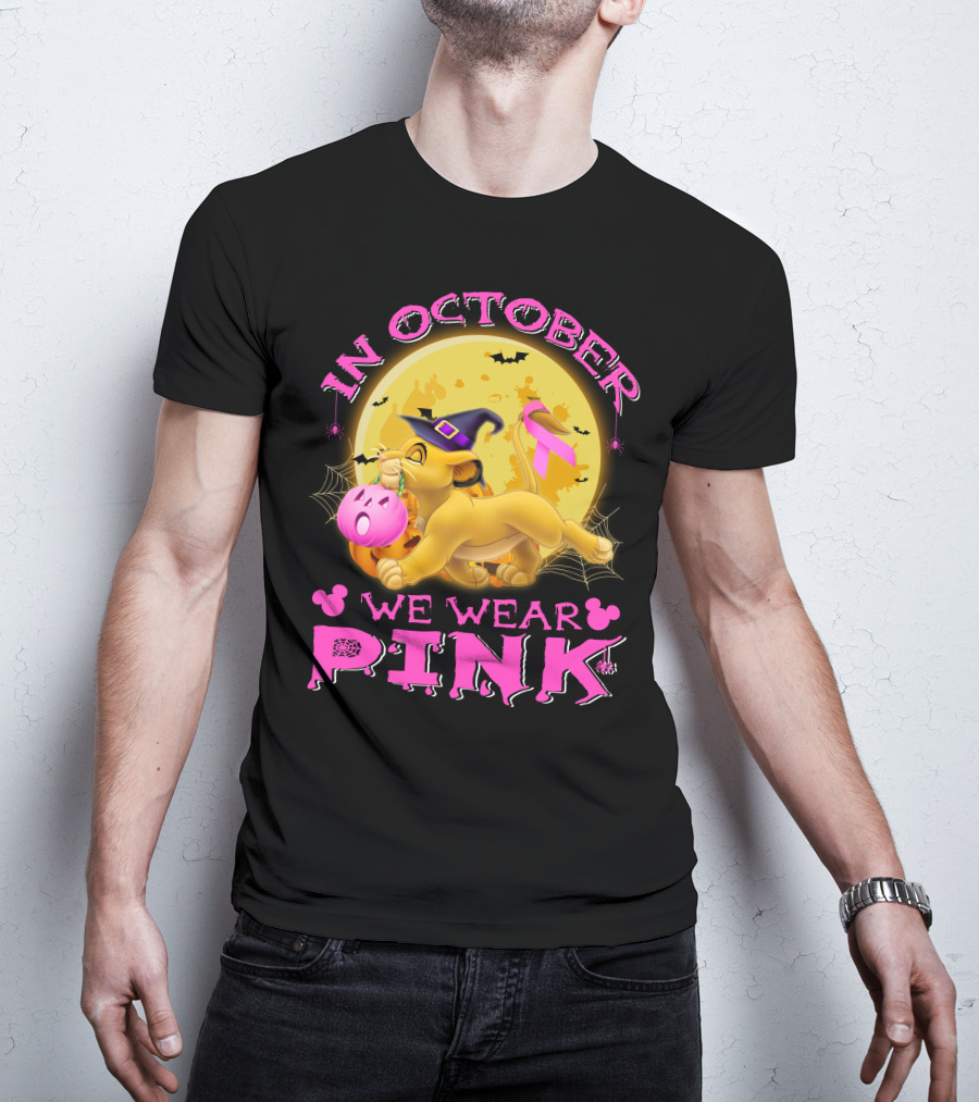 In October We Wear Pink Simba Halloween Breast Cancer Awareness T-Shirt