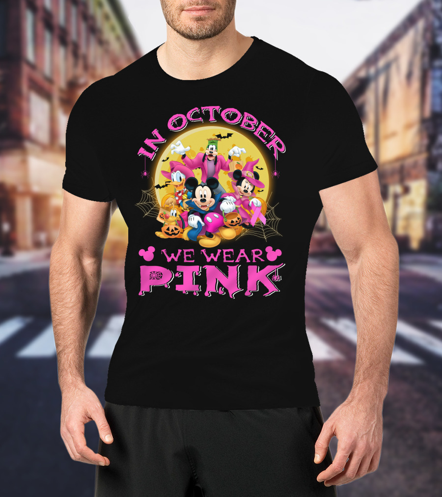 In October We Wear Pink Disney Halloween Characters T-Shirt