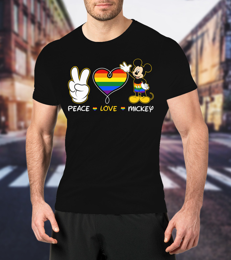 PEACE LOVE MICKEY Rainbow Pride T-Shirt