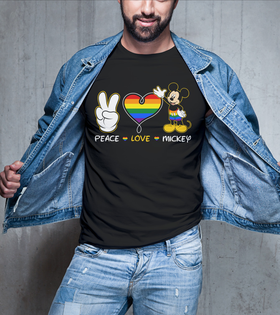 PEACE LOVE MICKEY Rainbow Pride T-Shirt