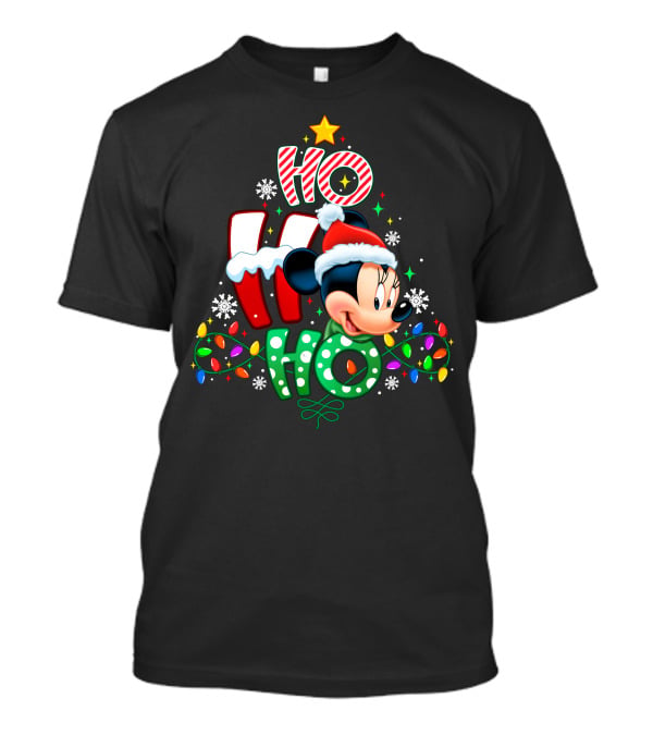 Minnie Hohoho Christmas Lights Snowflakes Star Santa Hat T-Shirt