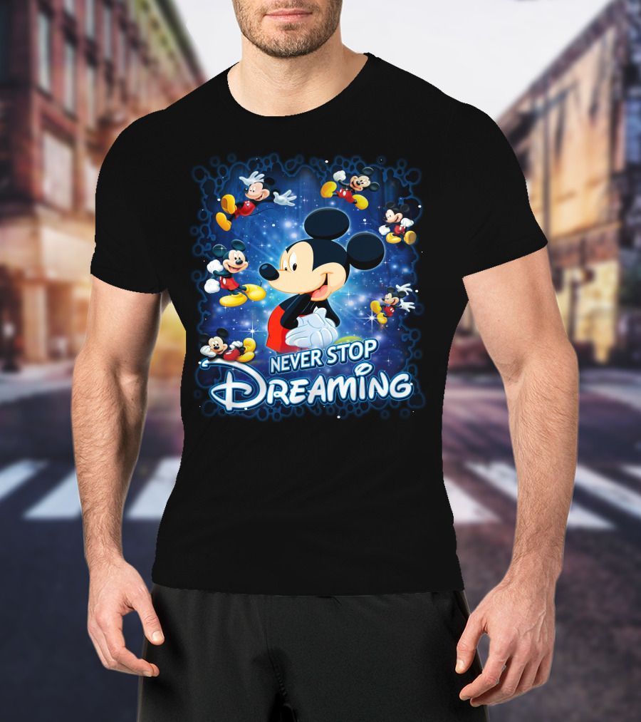 Never Stop Dreaming Mickey Mouse Disney Blue Stars T-Shirt