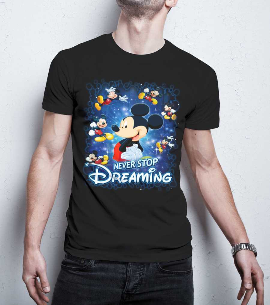 Never Stop Dreaming Mickey Mouse Disney Blue Stars T-Shirt