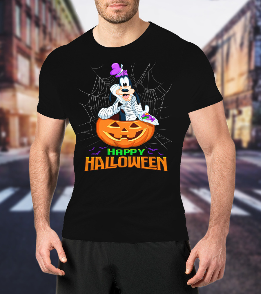 Goofy Happy Halloween Mummy Pumpkin And Candy T-Shirt