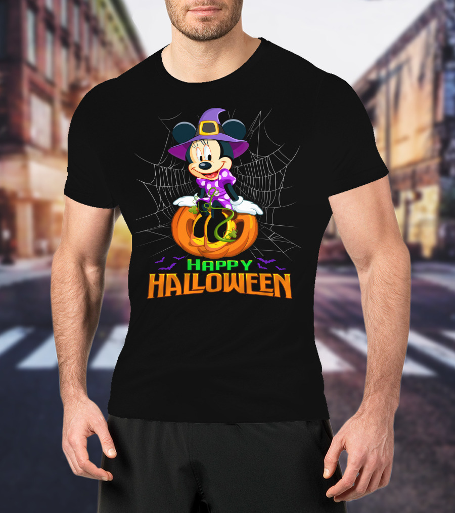Minnie Happy Halloween Witch Costume Pumpkin Spiderweb T-Shirt