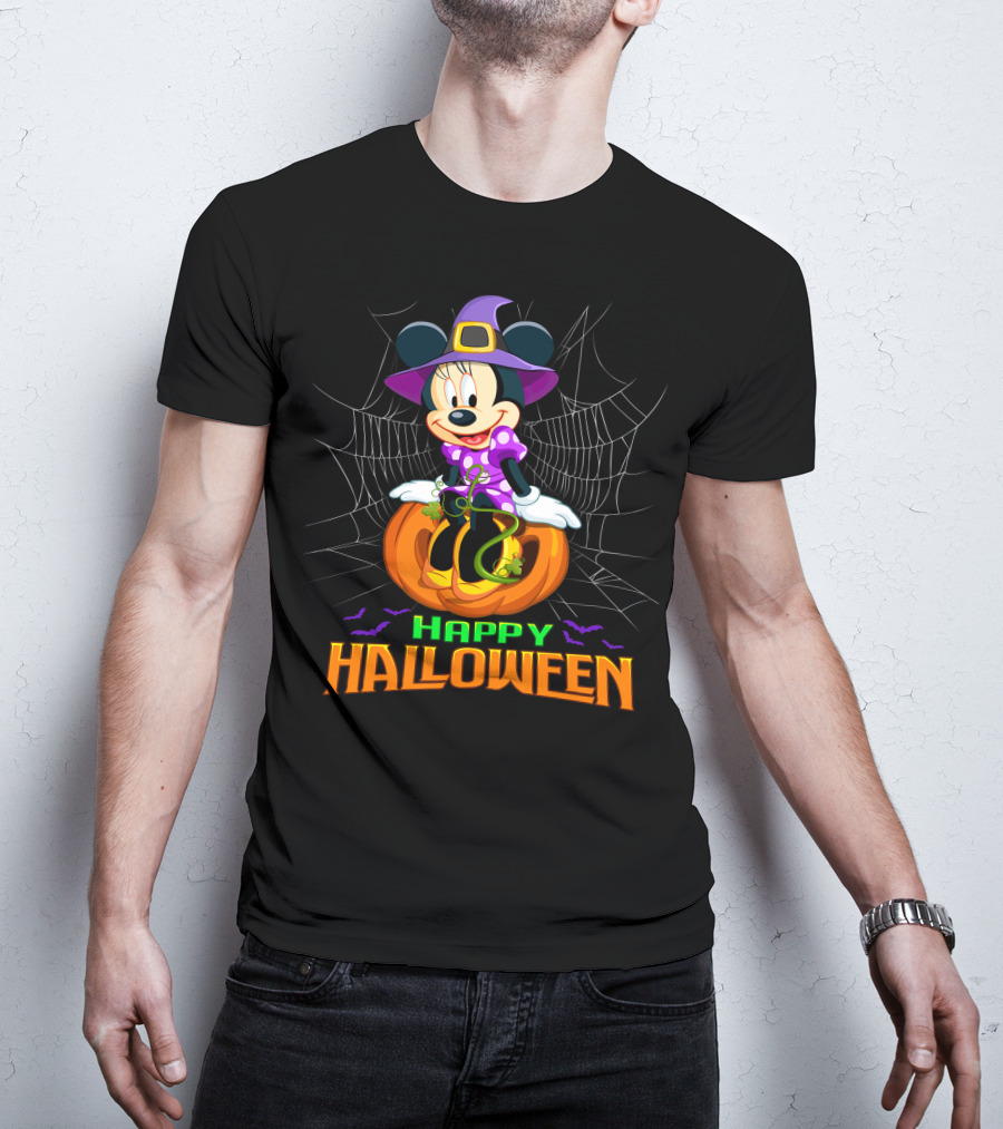 Minnie Happy Halloween Witch Costume Pumpkin Spiderweb T-Shirt