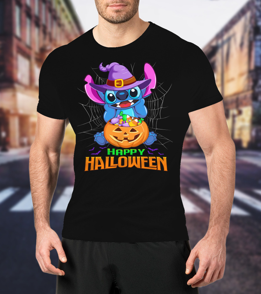 Happy Halloween Stitch Witch Costume Pumpkin Candy Basket T-Shirt