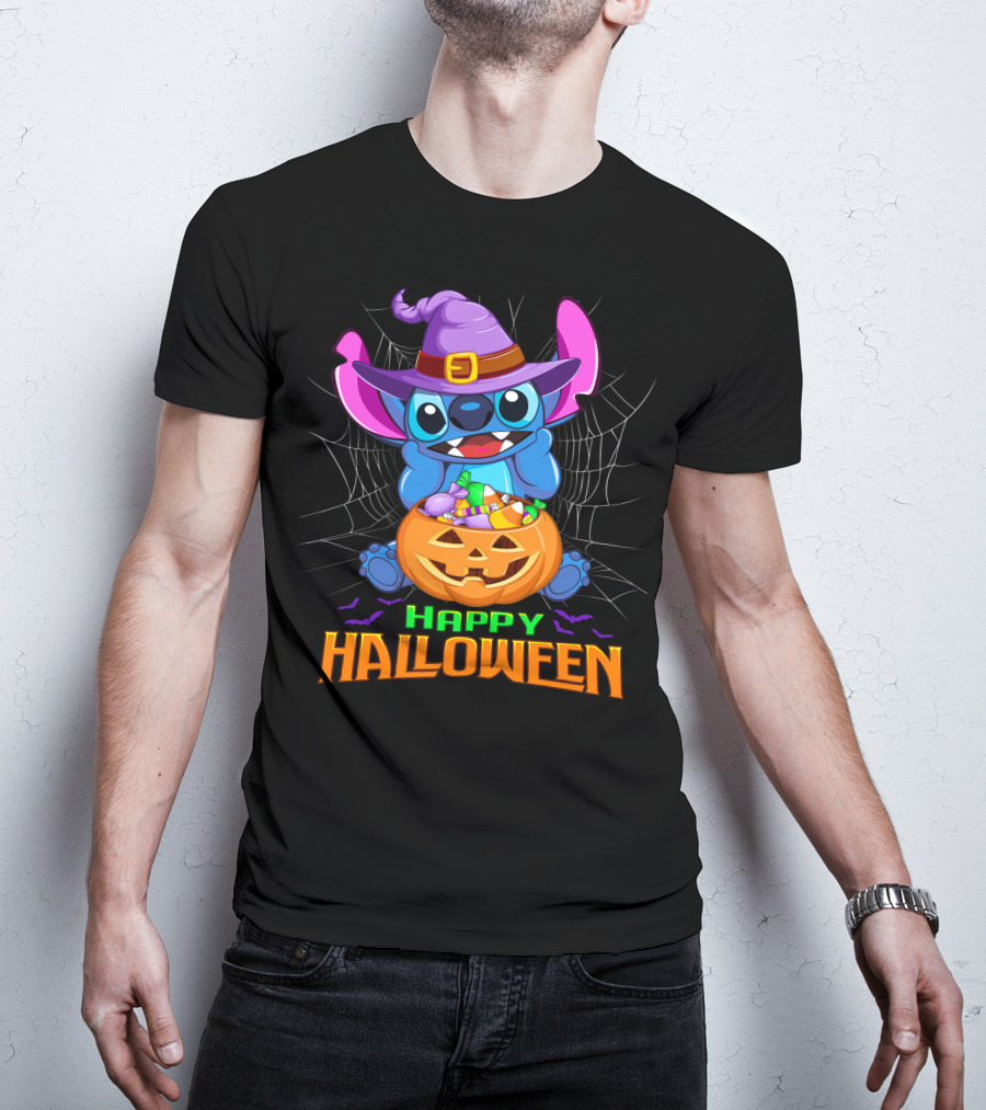 Happy Halloween Stitch Witch Costume Pumpkin Candy Basket T-Shirt