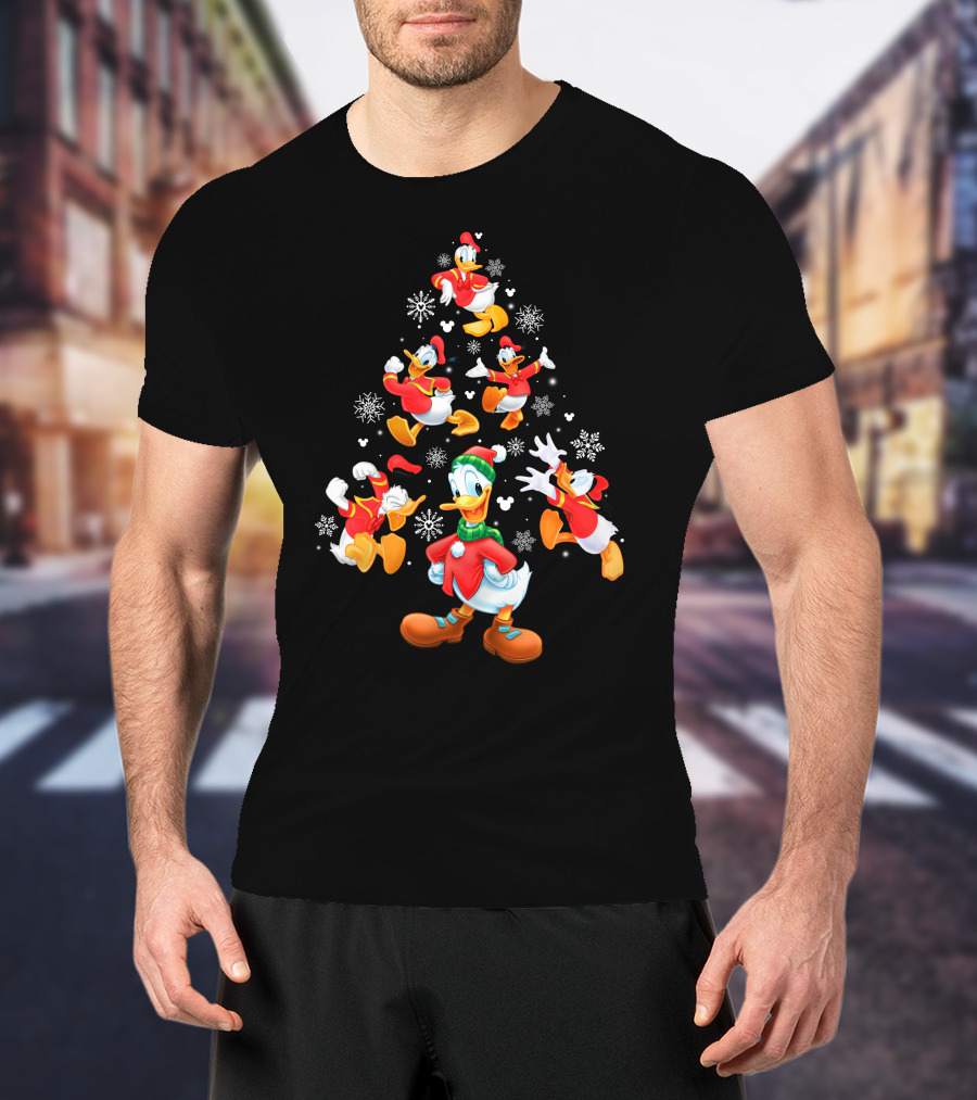 Donald Duck Christmas Tree Snowflakes Santa Hat T-Shirt