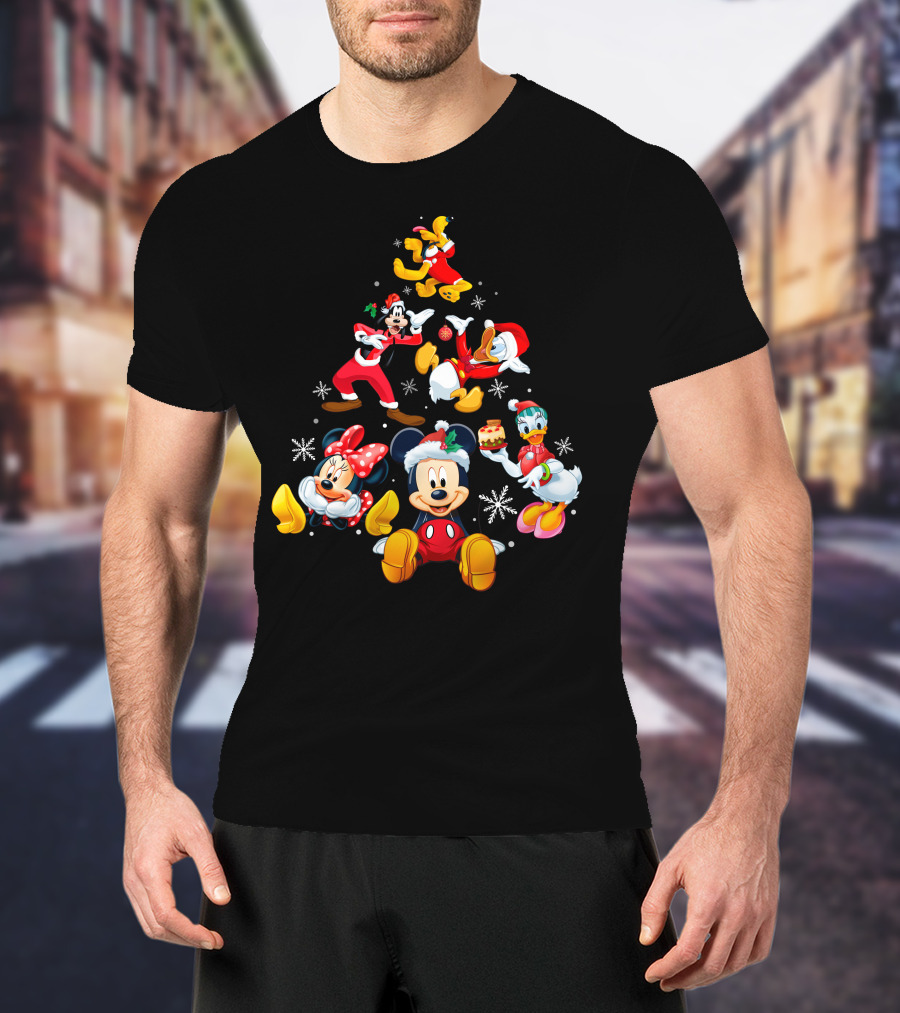Mickey Minnie Donald Goofy Pluto Daisy Christmas Tree Noel T-Shirt