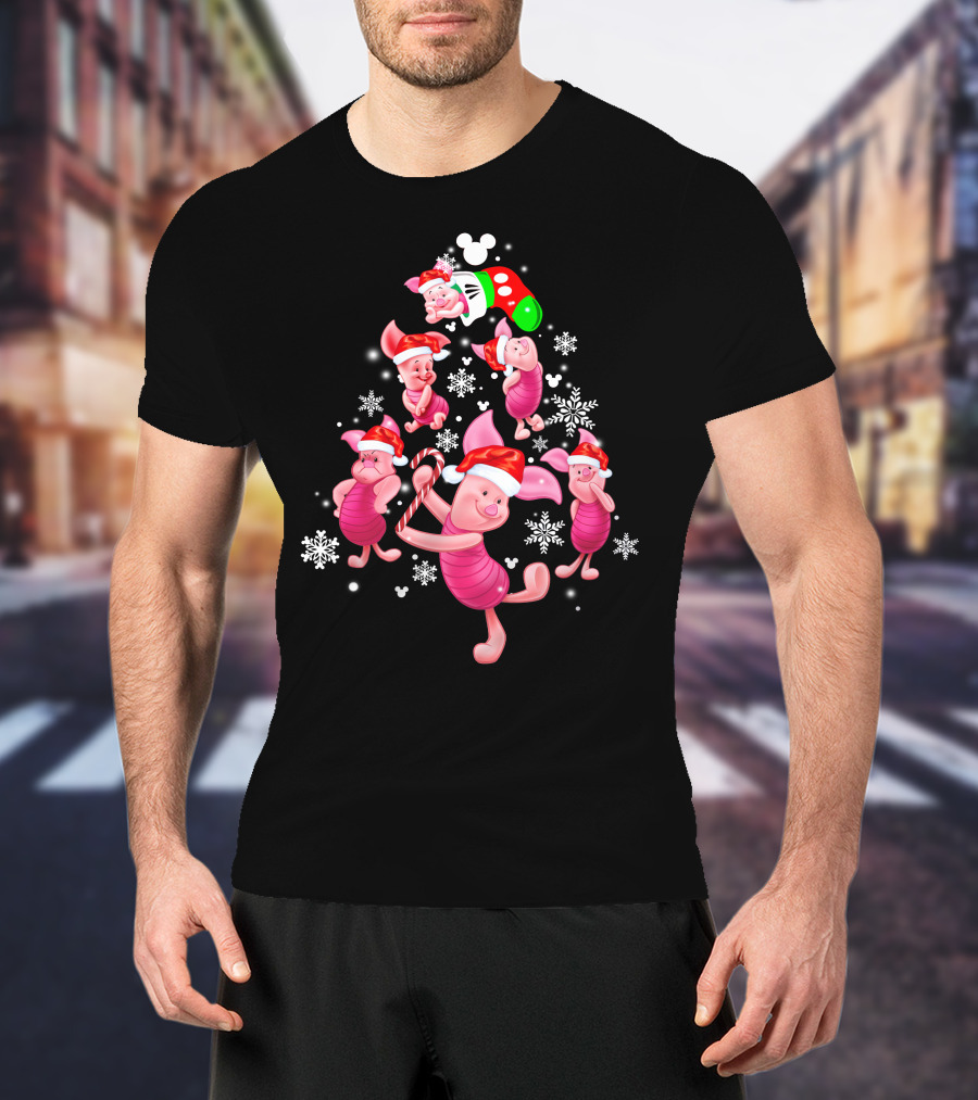 Piglet Christmas Santa Hat Candy Cane Snowflakes Disney Icons T-Shirt