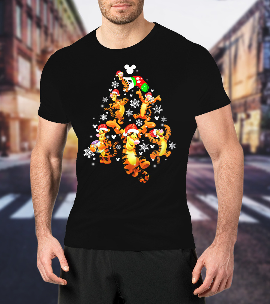 Tigger Christmas Santa Hat Snowflakes Mickey Ears T-Shirt