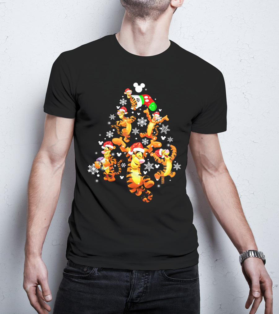 Tigger Christmas Santa Hat Snowflakes Mickey Ears T-Shirt
