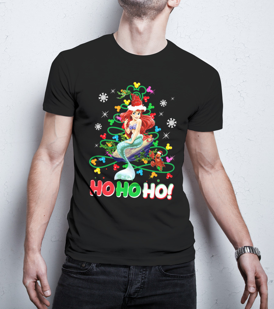 Ariel Ho Ho Ho Christmas Santa Hat Snowflakes T-Shirt