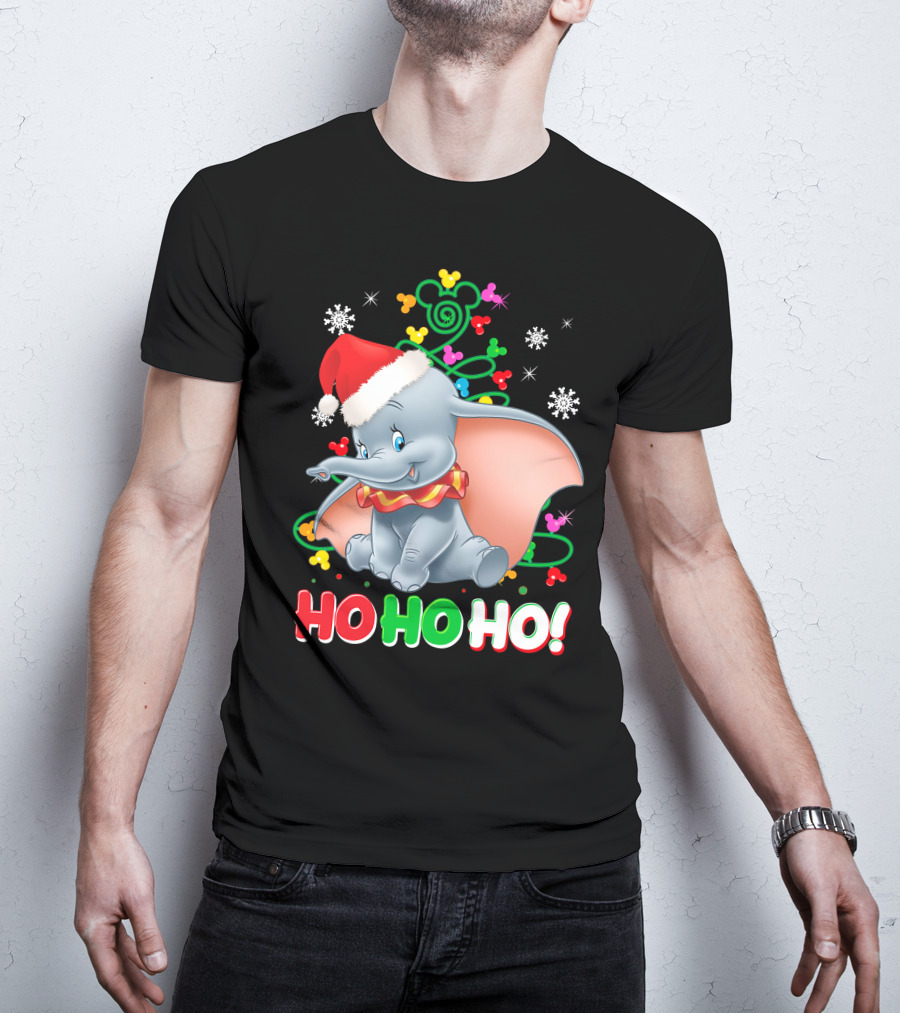 Dumbo Christmas Ho Ho Ho Santa Hat Mickey Mouse Ears Snowflakes T-Shirt
