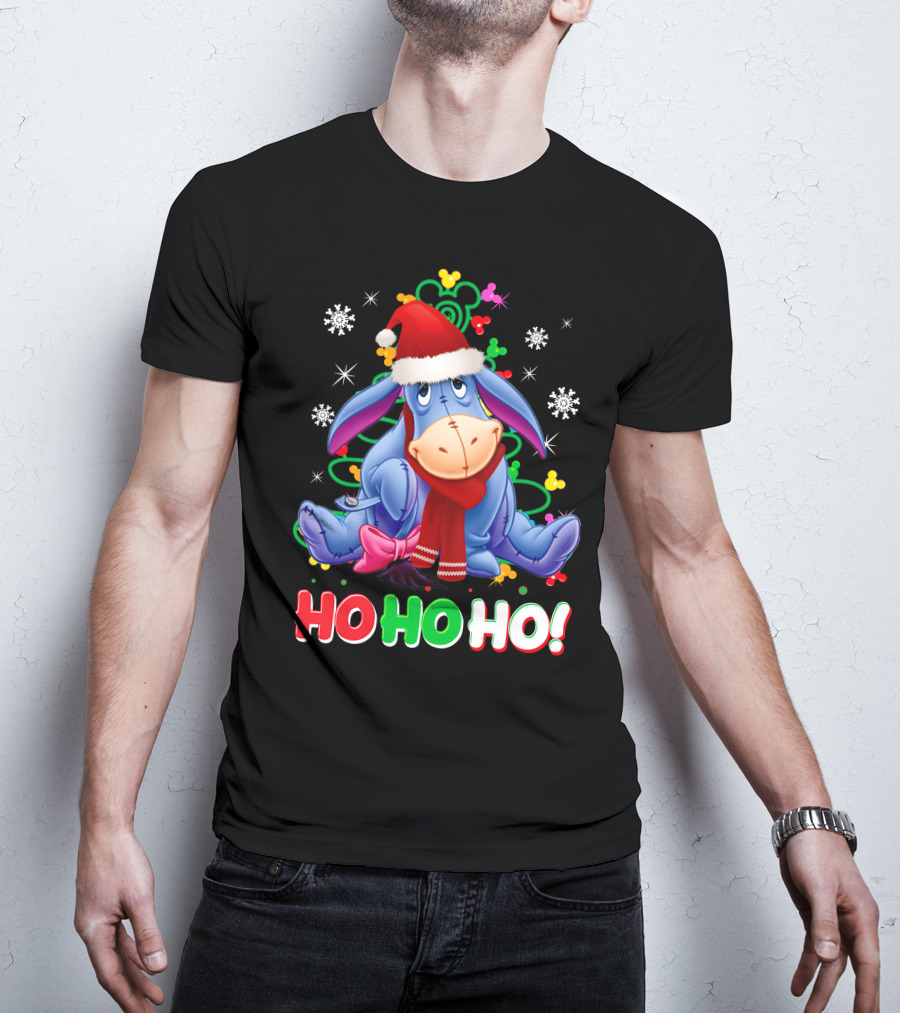 Eeyore Christmas Ho Ho Ho Santa Hat And Scarf Festive Theme T-Shirt