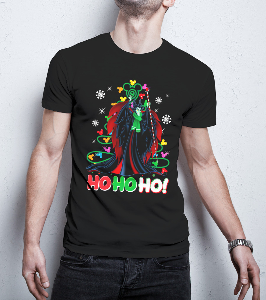 Maleficent Christmas Ho Ho Ho Snowflakes And Mickey Ears T-Shirt