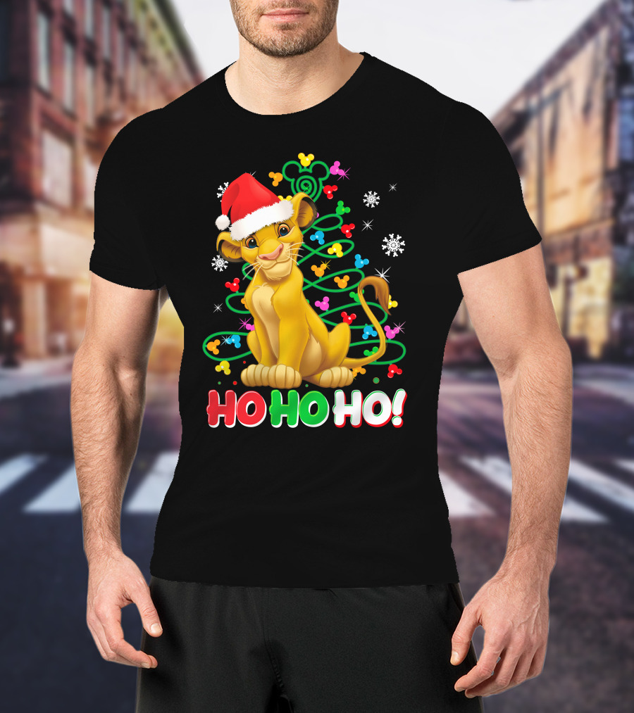 Simba Christmas Tree Ho Ho Ho Snowflakes Santa Hat T-Shirt