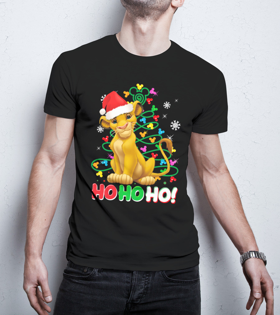 Simba Christmas Tree Ho Ho Ho Snowflakes Santa Hat T-Shirt
