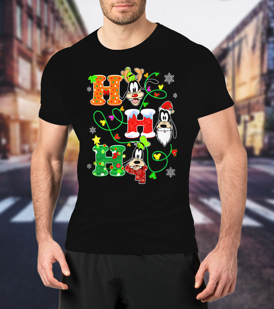 Goofy Christmas Holiday Hhh With Santa Hat And Snowflakes T-Shirt