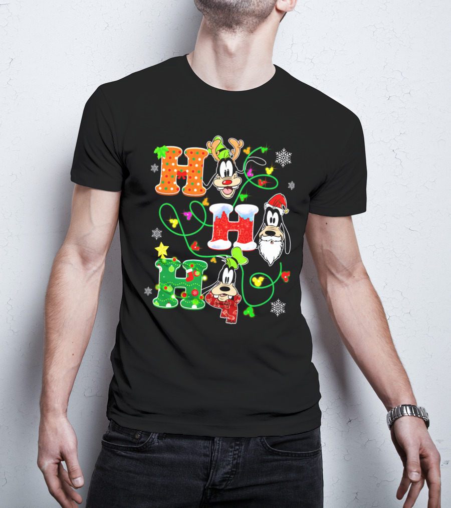 Goofy Christmas Holiday Hhh With Santa Hat And Snowflakes T-Shirt