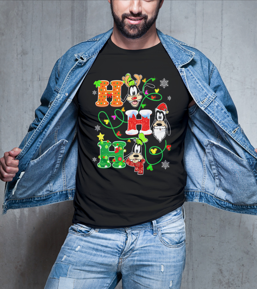 Goofy Christmas Holiday Hhh With Santa Hat And Snowflakes T-Shirt