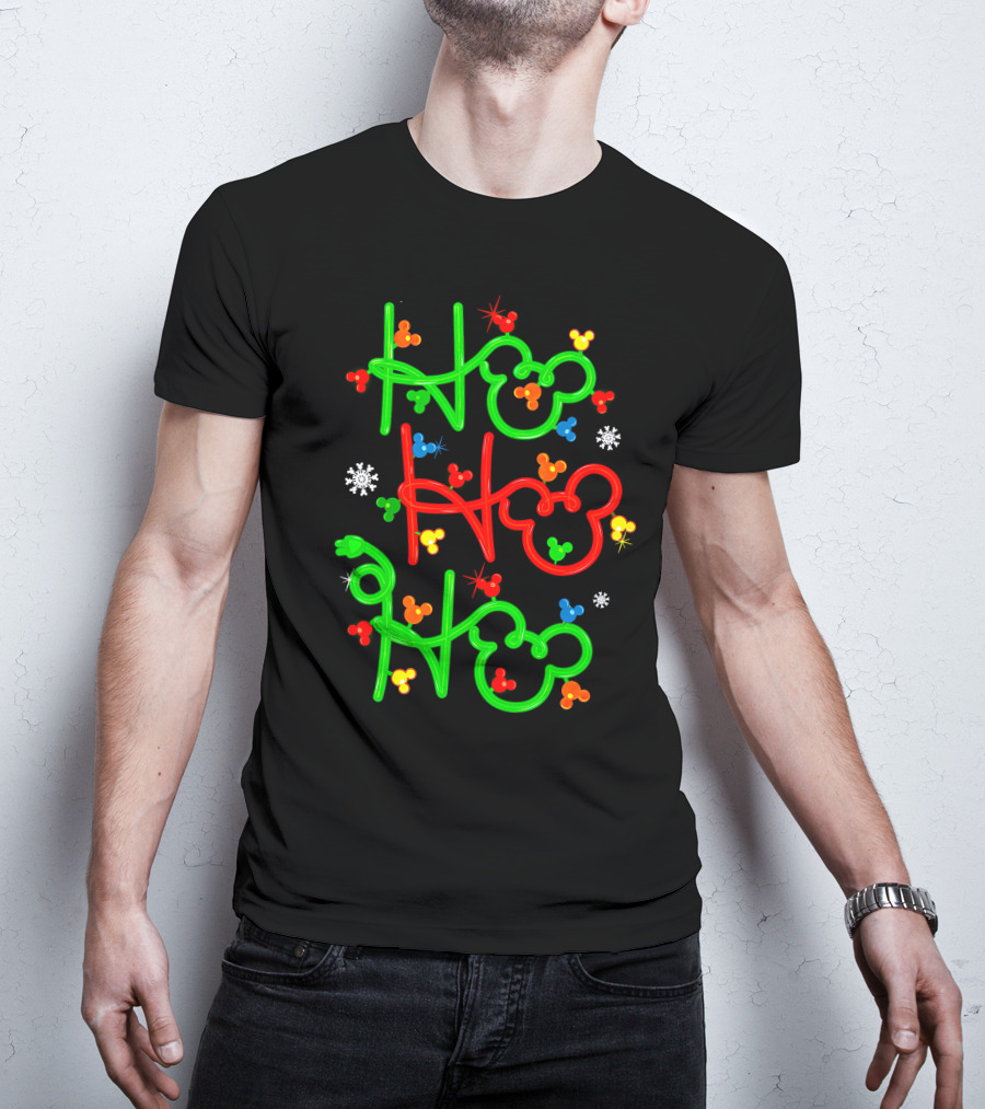 Ho Ho Ho Mickey Head Christmas Lights T-Shirt