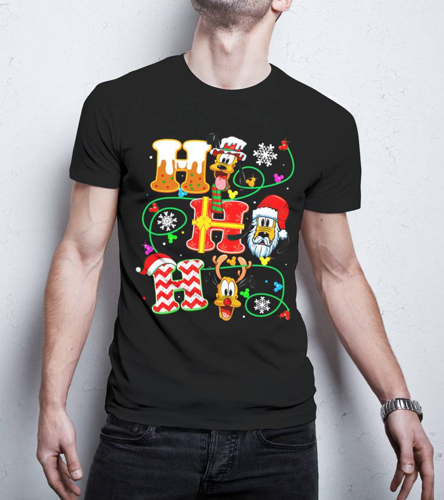 Ho Ho Ho Pluto Christmas Snowflakes Santa Hat Reindeer Holiday Magic T-Shirt