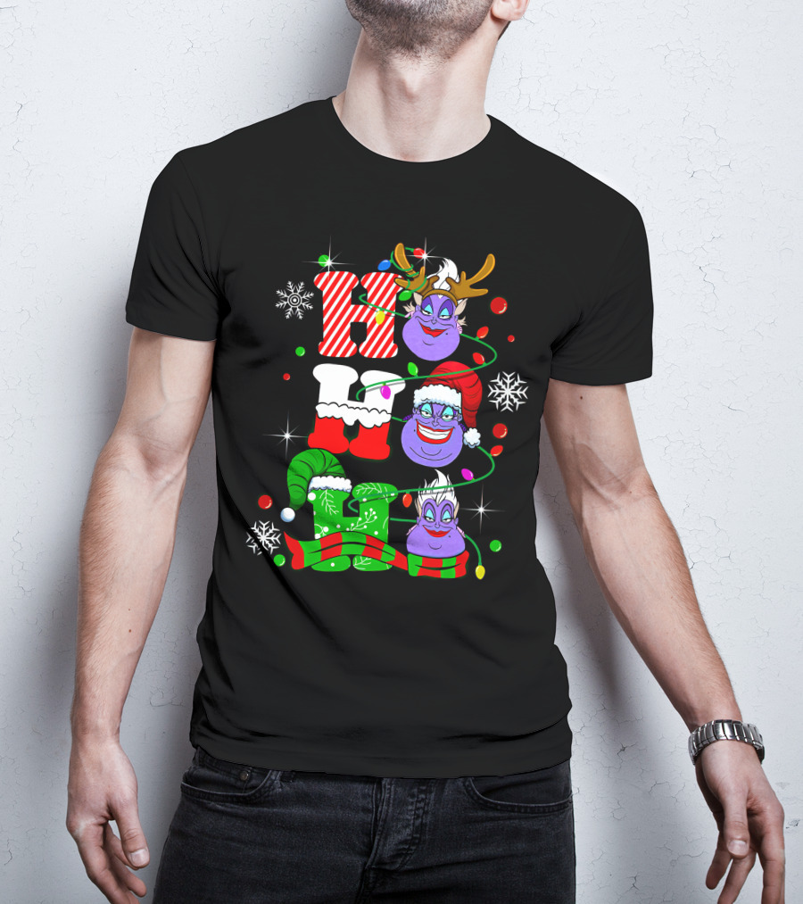 Ho Ho Ho Ursula Christmas Reindeer Santa Hats And Snowflakes T-Shirt