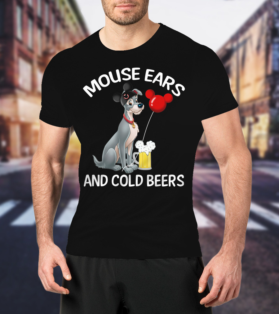 Mouse Ears And Cold Beers Dog With Balloon And Beer Mug T-Shirt