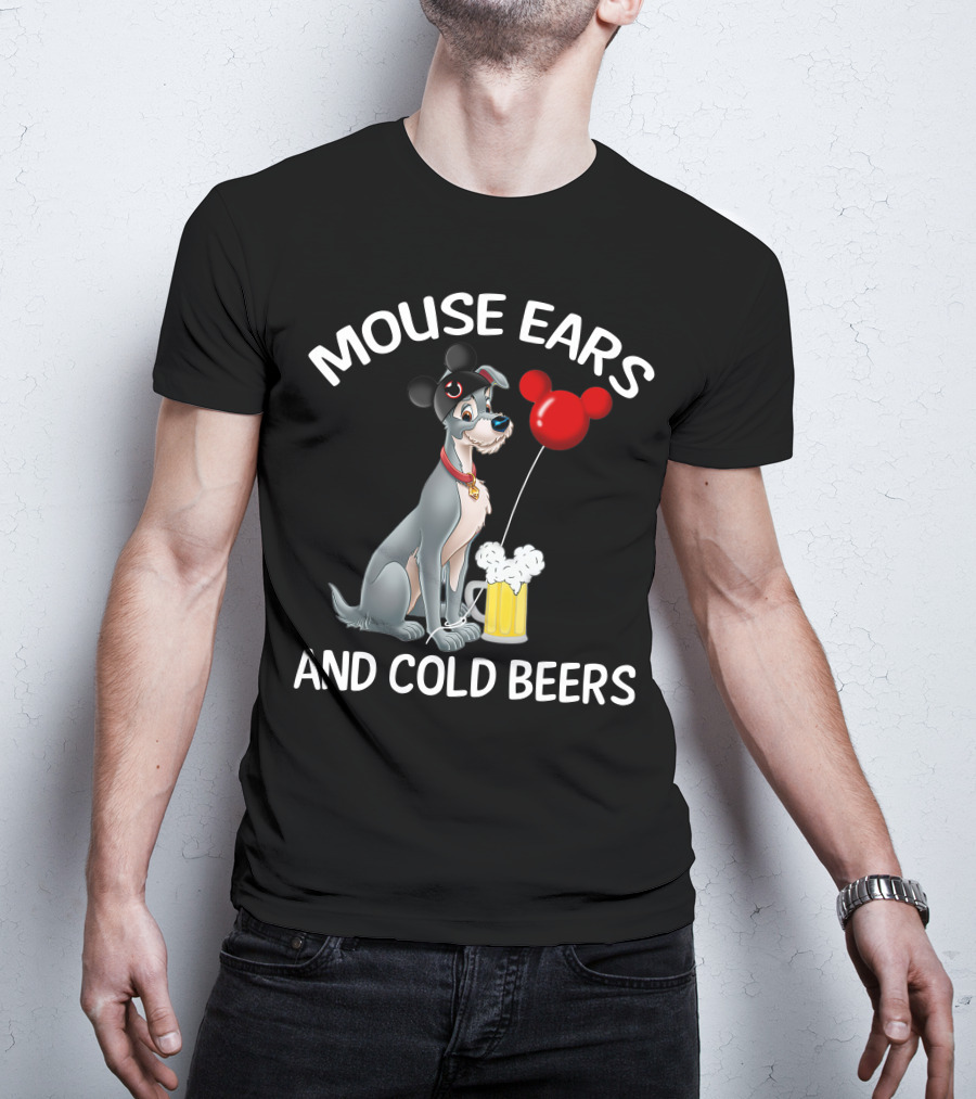 Mouse Ears And Cold Beers Dog With Balloon And Beer Mug T-Shirt
