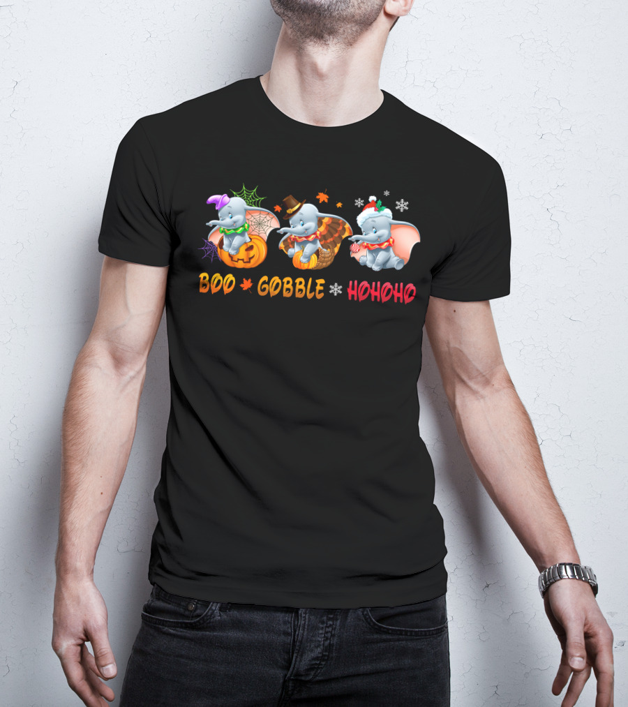 Boo Gobble Hohoho Dumbo Halloween Thanksgiving Christmas T-Shirt