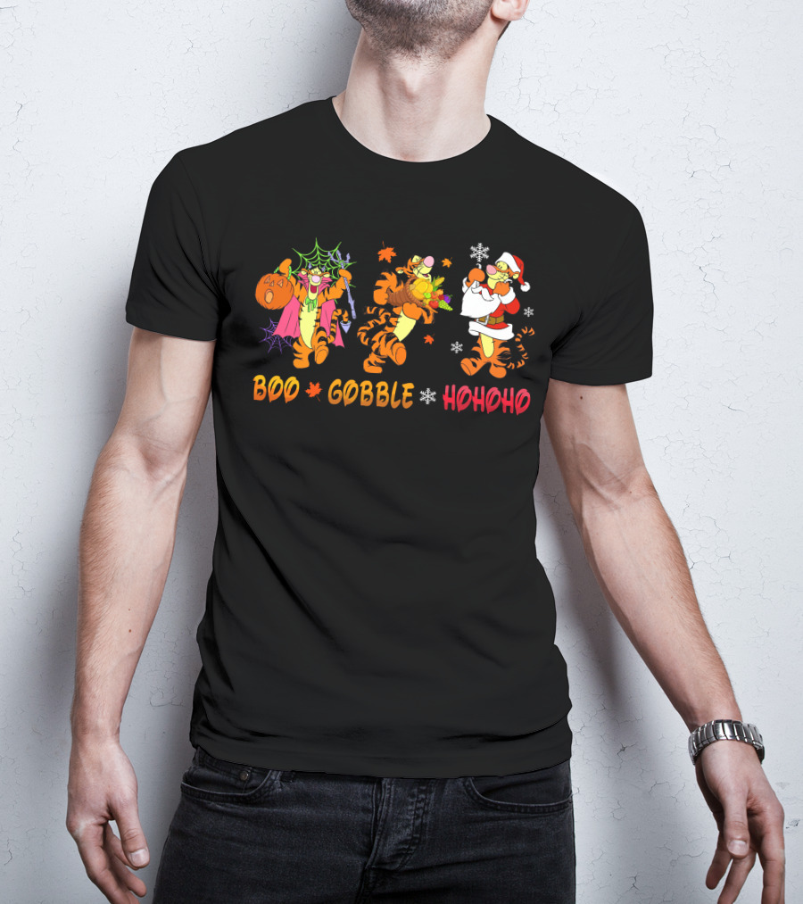 Boo Gobble Hohoho Tigger Halloween Thanksgiving Christmas T-Shirt