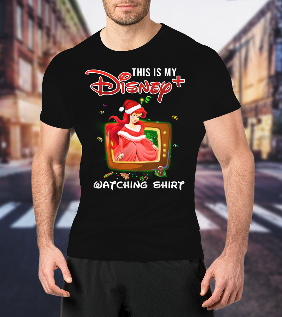 This Is My Disney+ Watching Shirt Ariel Holiday Santa Hat T-Shirt