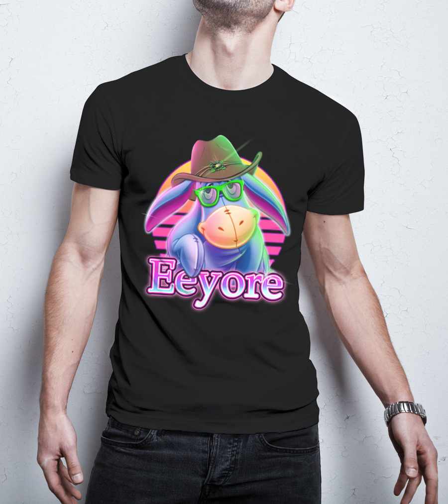 Eeyore Cowboy Hat Neon Retro Glasses Style T-Shirt