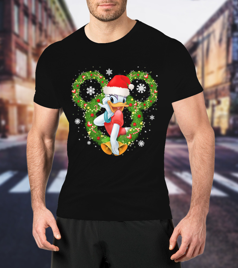 Daisy Duck Christmas Santa Hat Mickey Wreath Snowflakes T-Shirt