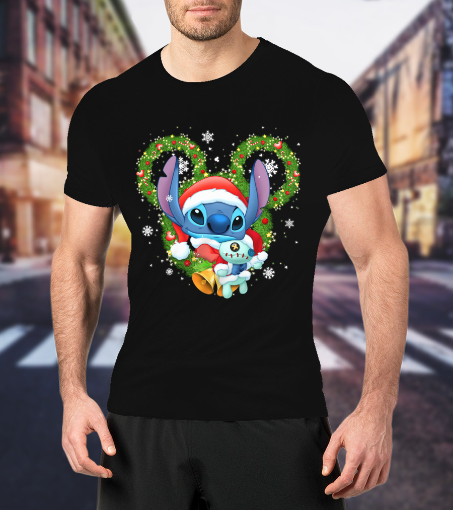 Stitch Santa Christmas Wreath Lilo And Stitch Disney Holiday T-Shirt