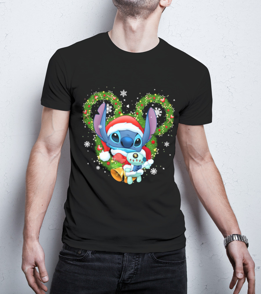 Stitch Santa Christmas Wreath Lilo And Stitch Disney Holiday T-Shirt