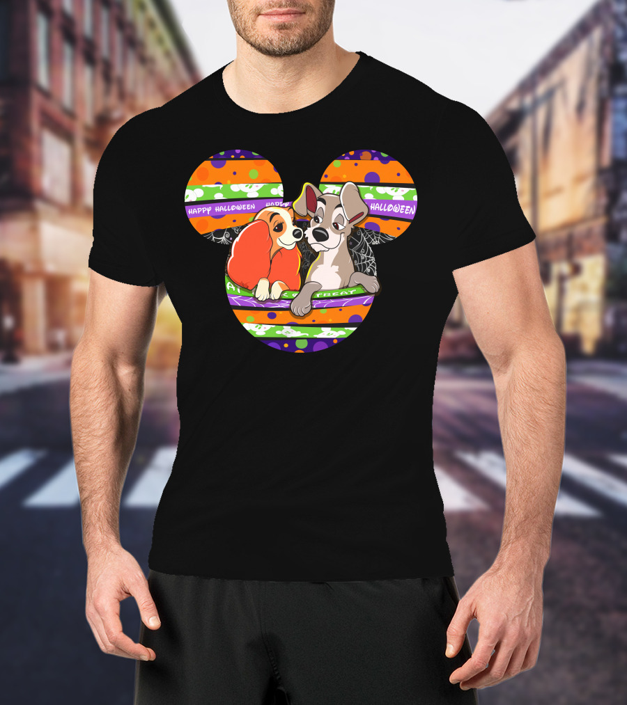 Halloween Lady And The Tramp Mickey Mouse Head T-Shirt