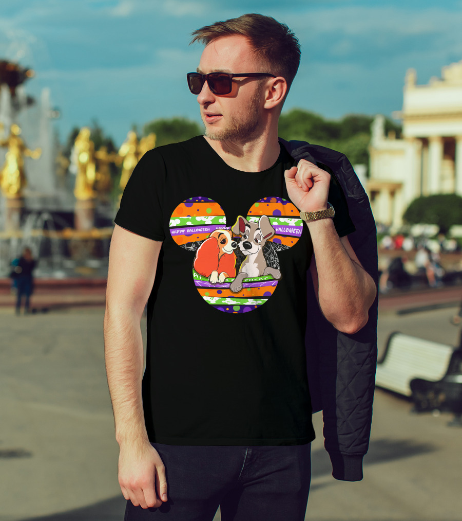 Halloween Lady And The Tramp Mickey Mouse Head T-Shirt