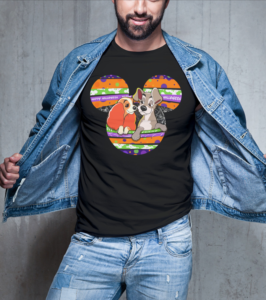 Halloween Lady And The Tramp Mickey Mouse Head T-Shirt